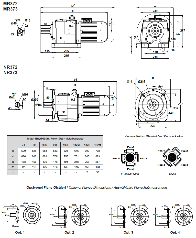 Габаритные и присоединительные размеры MR372, MR373 (MRF372, MRF373)