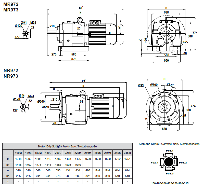 Габаритные и присоединительные размеры MR972, MR973 (MRF972, MRF973)