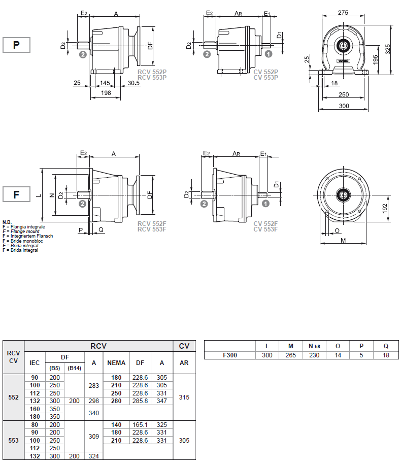 Габаритные и присоединительные размеры RCV 552-553