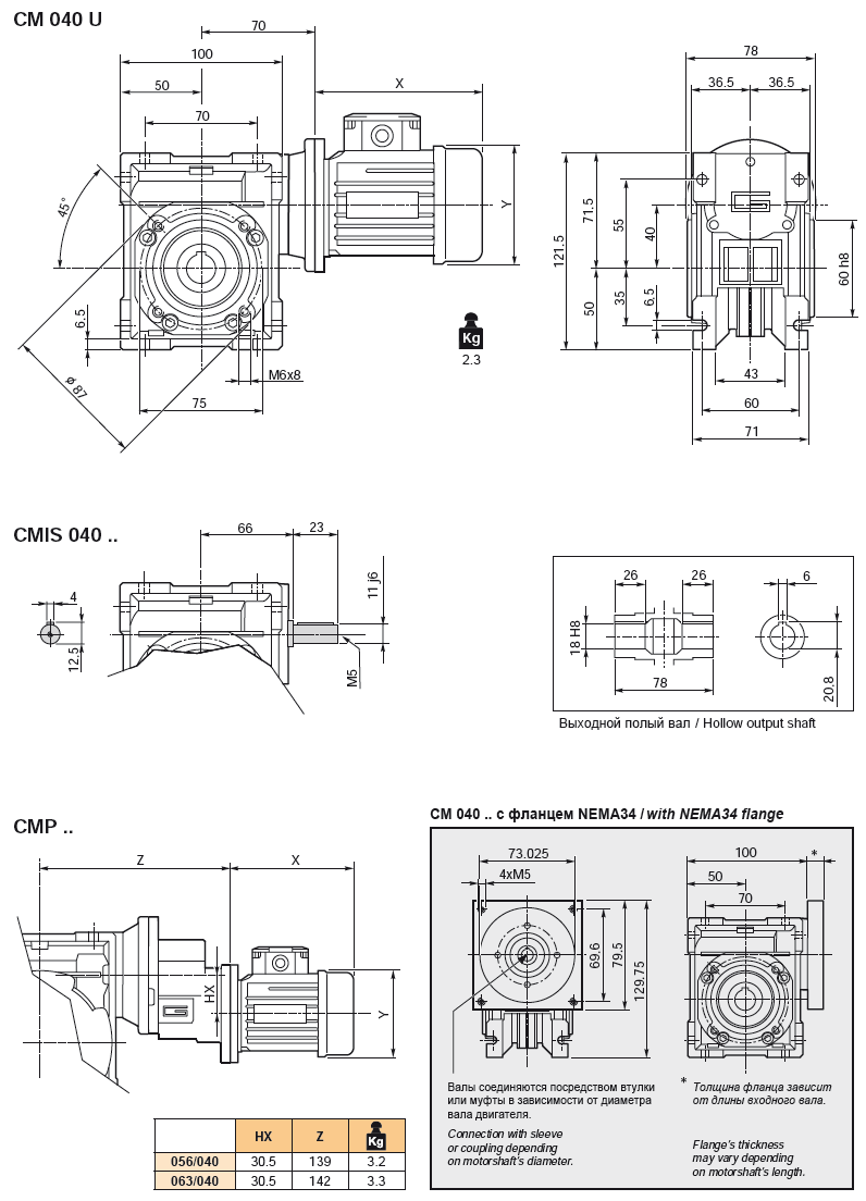 Червячный редуктор TRANSTECNO серии CM040