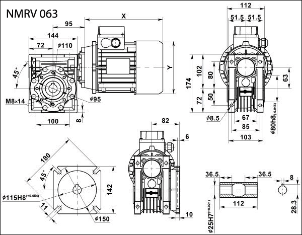 Габаритные и присоединительные размеры NMRV 063