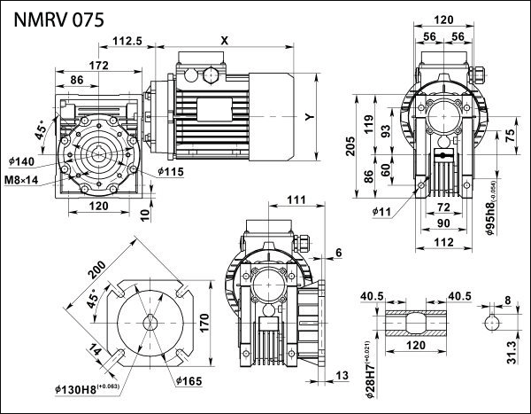 Габаритные и присоединительные размеры NMRV 075